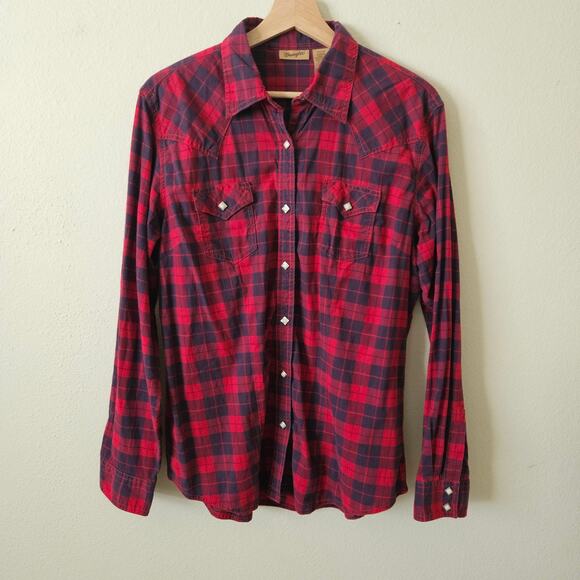 Wrangler Pearl Snap Flannel Button Up - Size Large - Picture 1 of 5